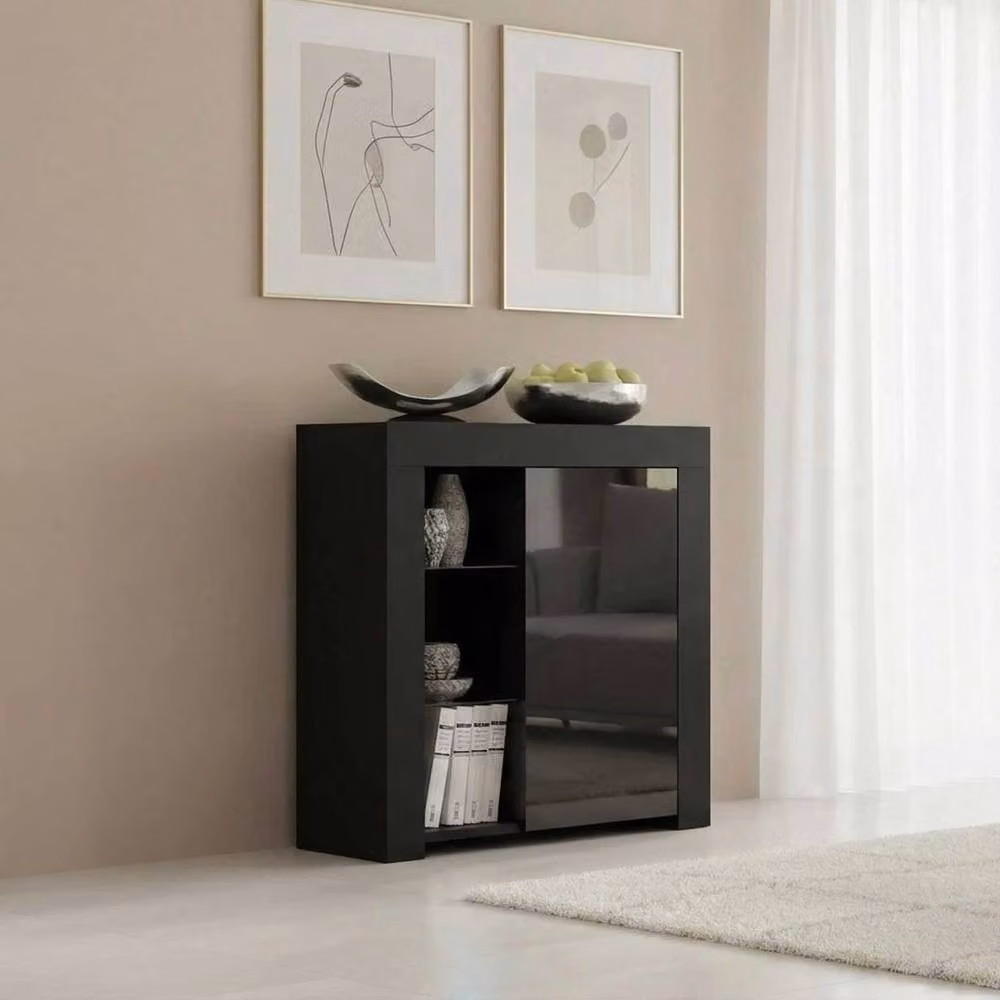 FORGEVIO Modern Glossy Black Sideboard Cabinet Storage Cupboard – 4