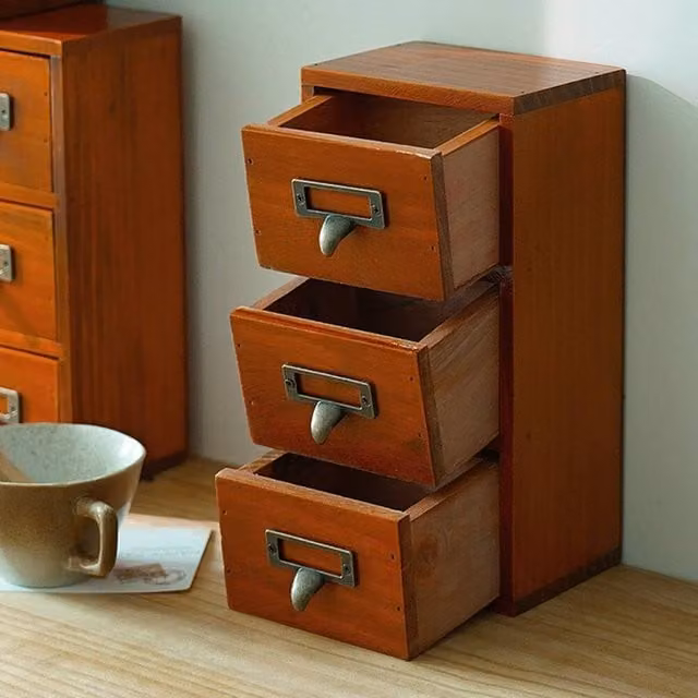 PAWNORA Office Desk Storage with 3 Drawers in Brown