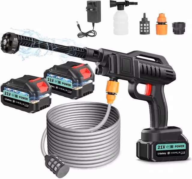 SPETLEK 3000W Cordless Pressure Washer with 2 Rechargeable Batteries in Black