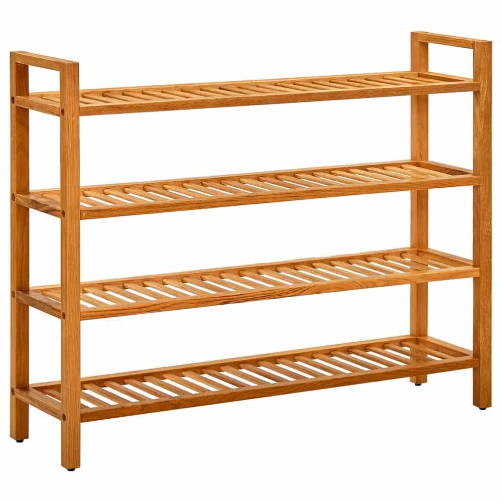 Berkfield Home 4-Shelf Solid Oak Wood Shoe Rack in Brown, W/D/H: 100 x 27 x 80 cm – 2