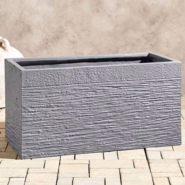 Wyld and Coco Grey Fibre Clay Rectangular Planter for Indoor and Outdoor Use W: 60 cm, D: 29 cm, H: 30 cm