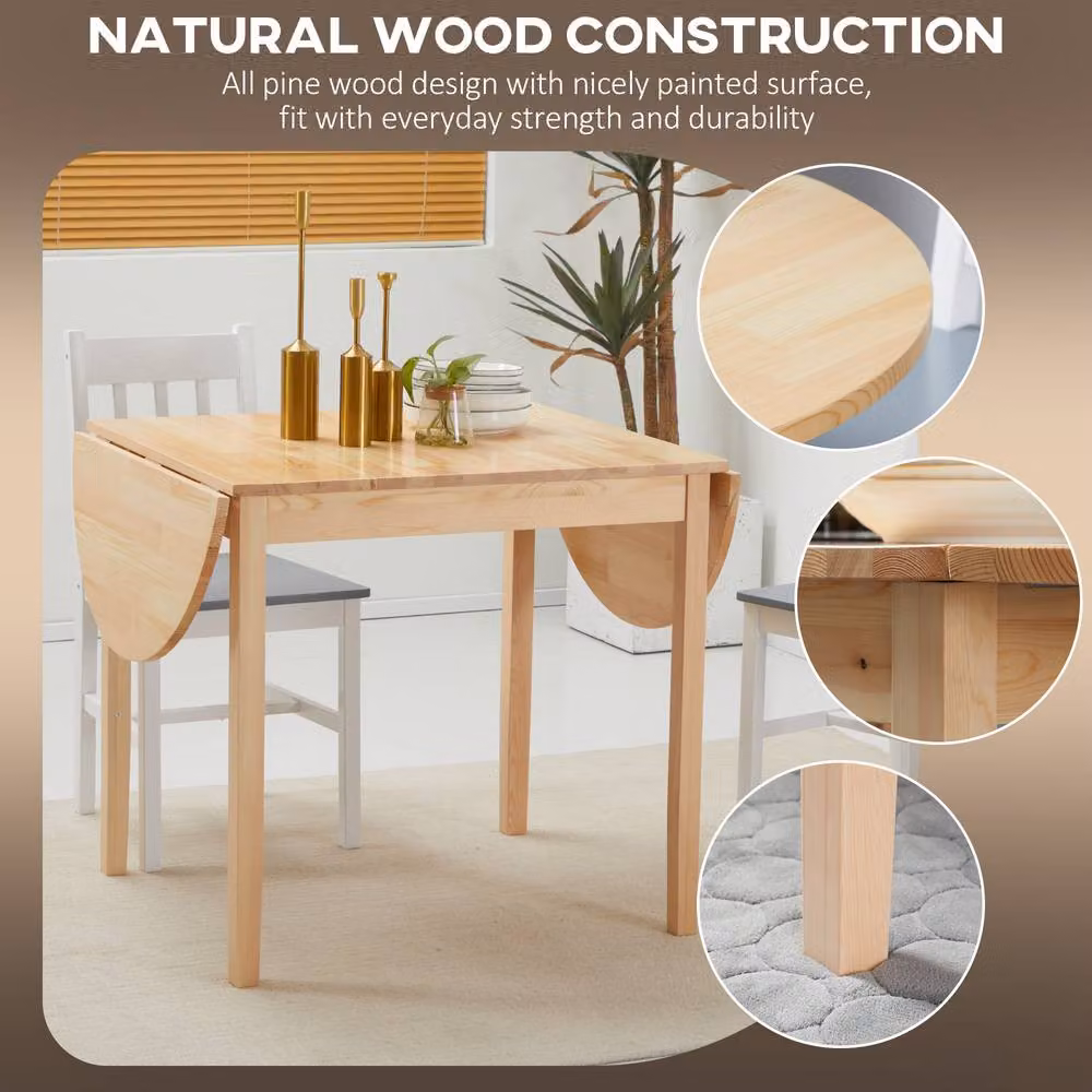 ERGOVEXA Natural Pine Wooden Drop-Leaf Dining Table for 4-6 People, Brown, W/D/H: 120 x 70 x 75 cm – 3