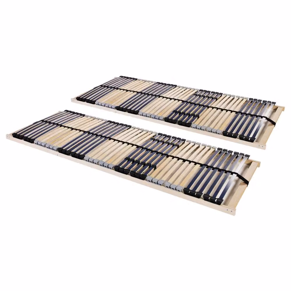 Berkfield Home Set of 2 Brown Slatted Bed Bases with 42 Ergonomic Multi-Zone Wood Slats, W: 90 cm x L: 200 cm – 2