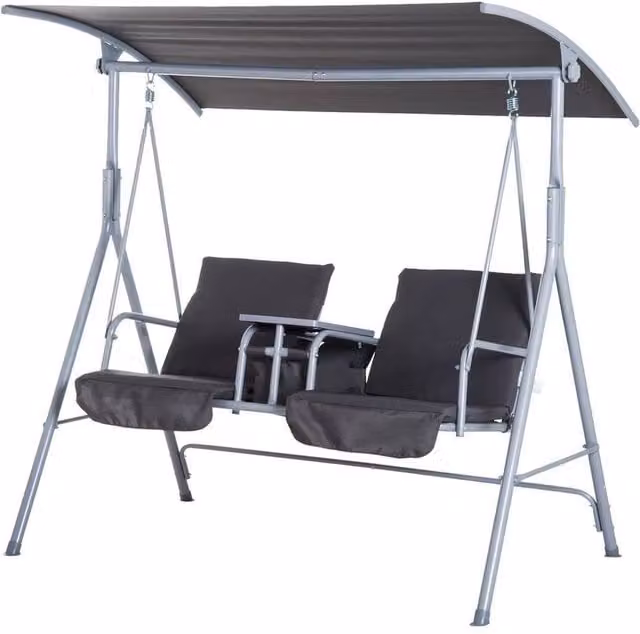 KORVIXA 2 Person Covered Patio Swing in Grey with Sun Canopy and Cushions – 1