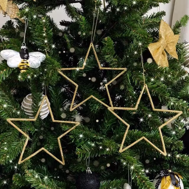 Melody Maison Set of 3 Gold Glitter Star Hanging Decorations