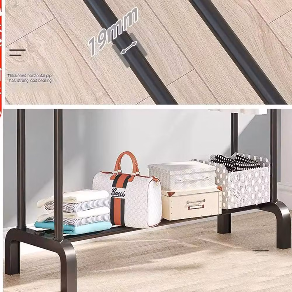 Ventryn Heavy Duty Double Clothes Rail and Shoe Storage Rack in Matt Black – 4