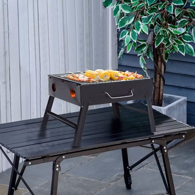 Livingandhome Tabletop Portable Charcoal Grill in Black and Stainless Steel