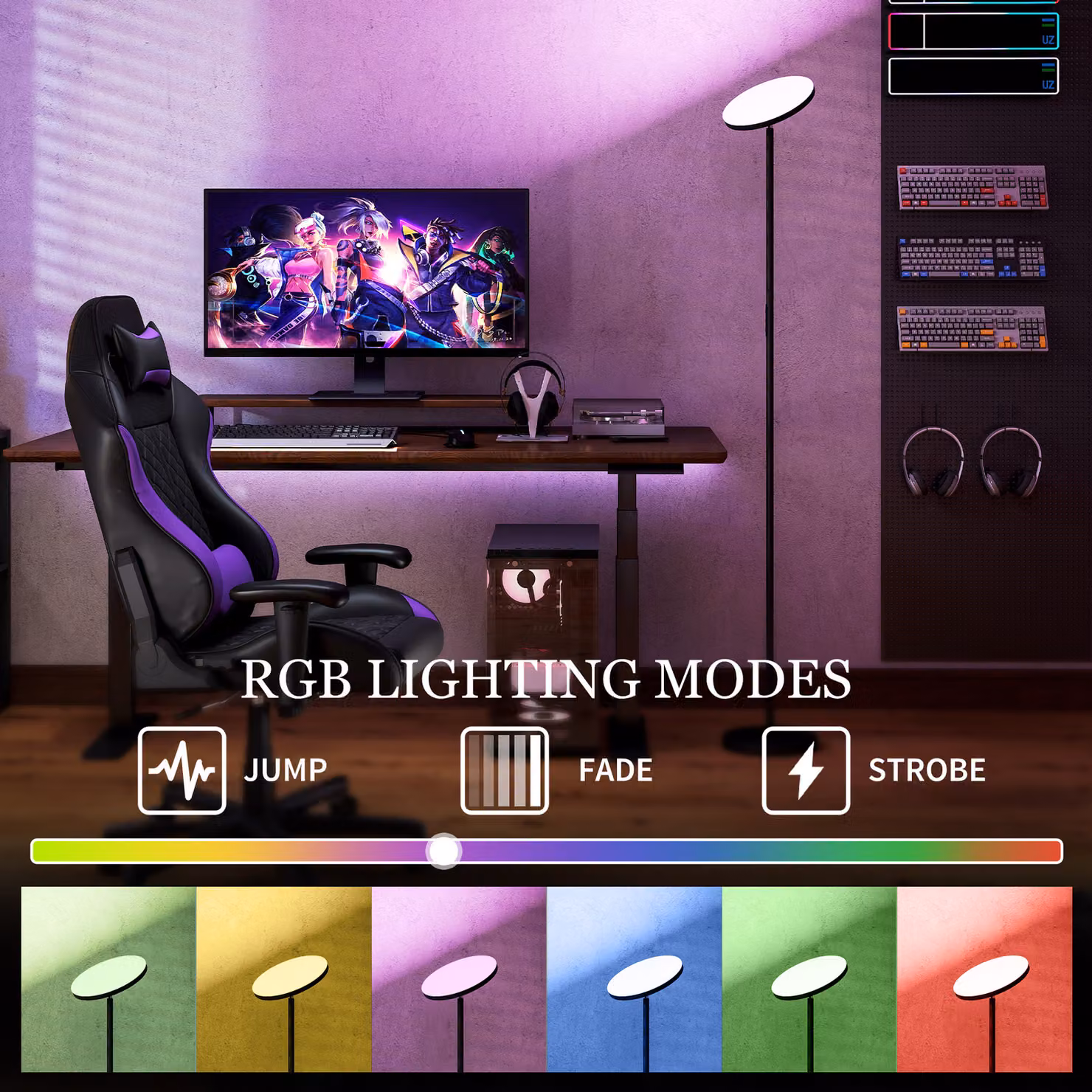 HOMCOM RGB Uplighter Floor Lamp in Black, Dimmable Standing Lamp with Remote and Touch Control, 2700K-6000K Colour Temperatures, H: 177 cm – 5