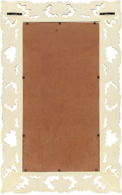 Berkfield Home Hand Carved Rectangular Wall Mirror in Off-White Solid Mango Wood W: 80 cm, H: 50 cm