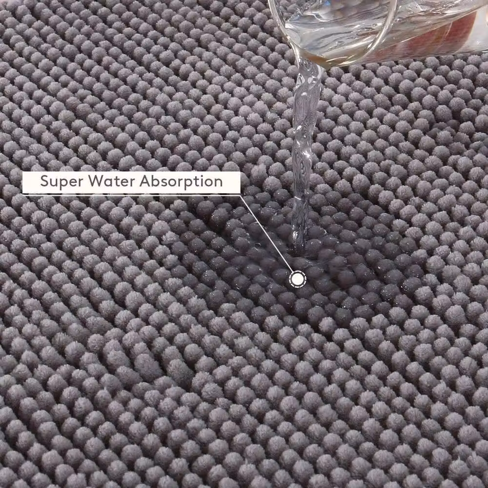 EONLION Non-Slip Round Chenille Bathroom Rug in Grey, W/D: 100 x 100 cm – 2