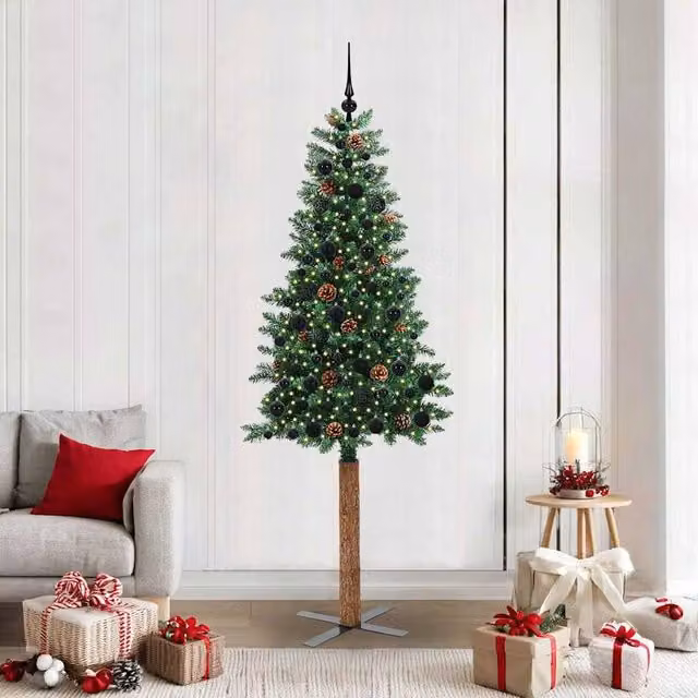 Berkfield Home Slim Green Christmas Tree, Height: 210 cm, PVC and Solid Pine Wood – 1