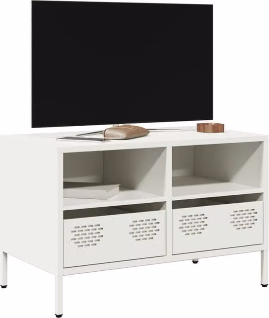 Berkfield Home Industrial TV Cabinet in White, W/D/H: 68 x 39 x 43.5 cm