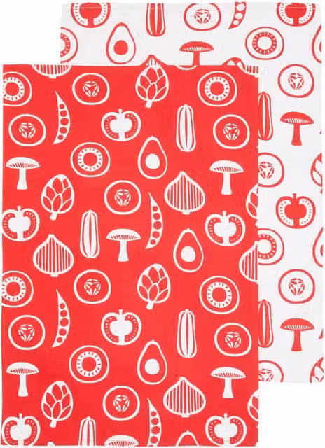 Orsina Set of Three Besa Red and White Graphic Cotton Tea Towels – 1