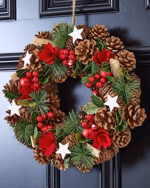 Dibor Vintage Starry Night Christmas Wreath with Stars and Flowers, Multicolour, Diameter: 35 cm – 1