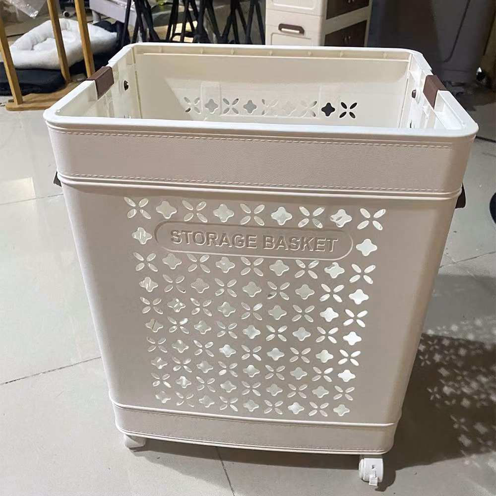 Living and Home Collapsible Plastic Laundry Basket with Wheels and Handles in White – 2