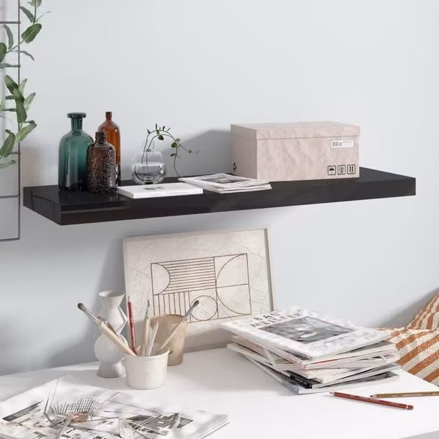 Berkfield Home Floating Wall Shelf in High Gloss Black, W: 80 cm, D: 23.5 cm, H: 3.8 cm – 1