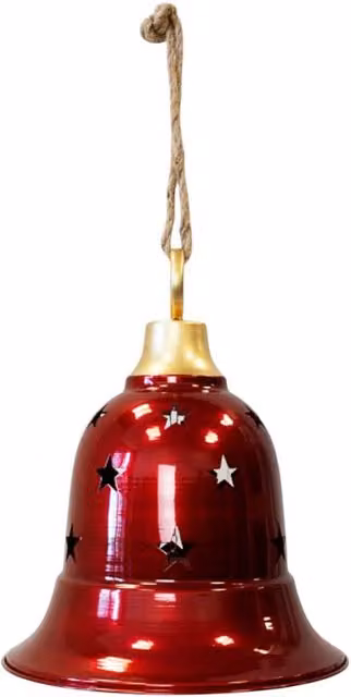 Four Candle Large Glossy Red Metal Christmas Bell with Gold Cutout Detail – 1