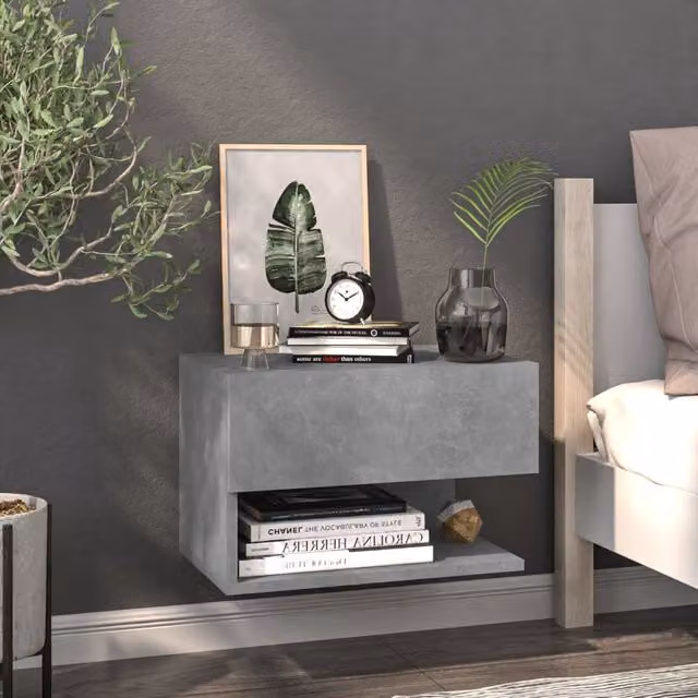 Berkfield Home Wall-mounted Bedside Cabinet in Concrete Grey