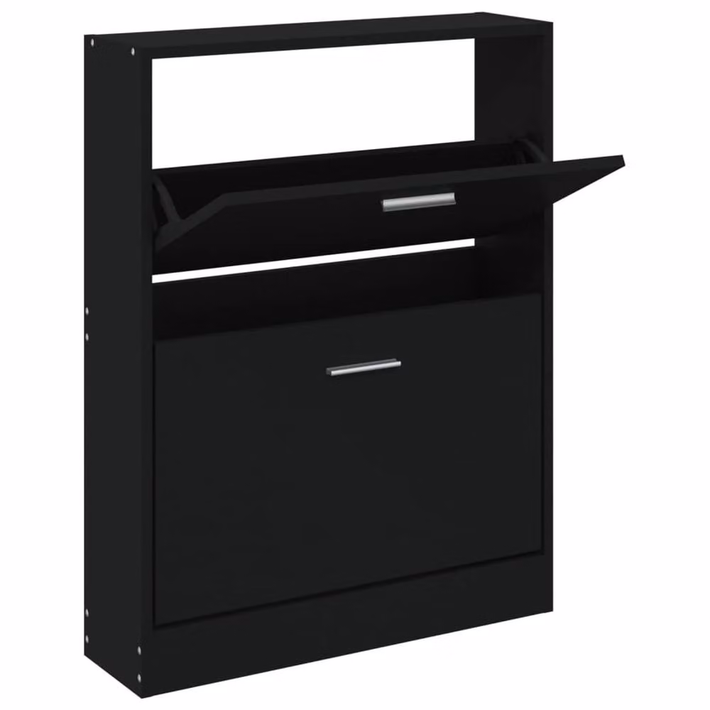 Berkfield Home Modern Black Shoe Cabinet with Tilting Compartments and Internal Drawers, W/D/H: 59 x 17 x 81 cm – 3