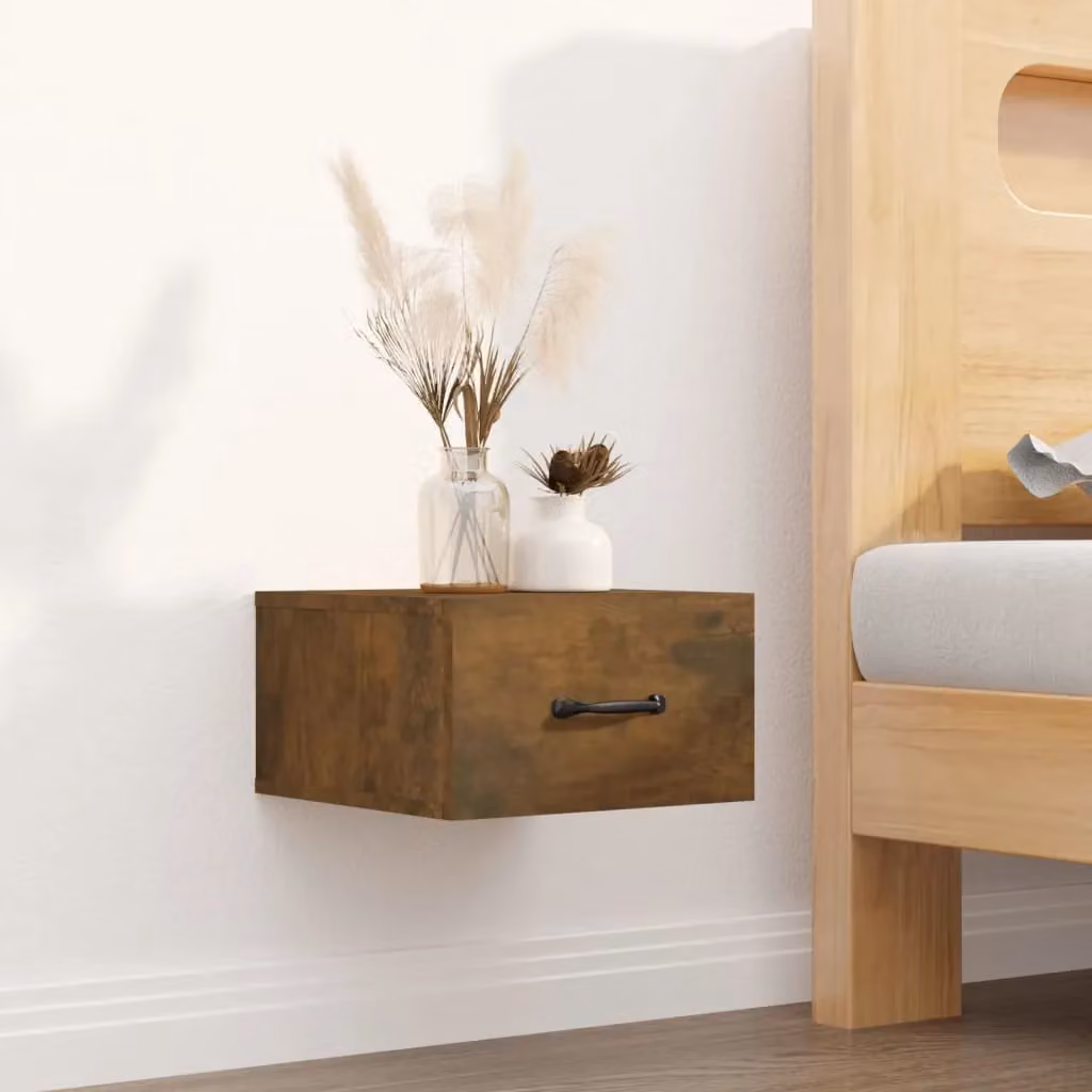 Berkfield Home Set of 2 Wall-mounted Bedside Cabinets in Smoked Oak Brown, W/D/H: 35 x 35 x 20 cm – 2