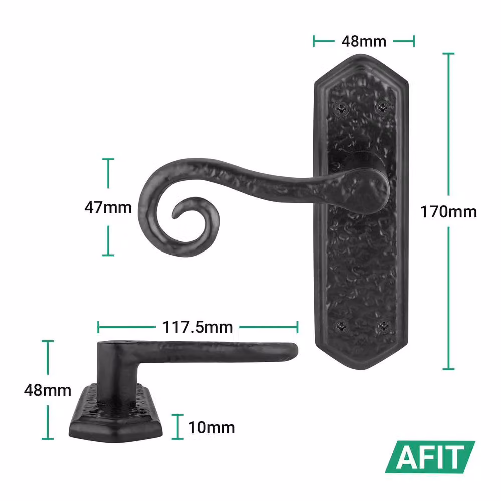 AFIT Black Antique Cast Iron Curly Tail Door Handles with Backplate Latch, 1 Pair, W/D/H: 15.0 x 15.0 x 1.7 cm – 2