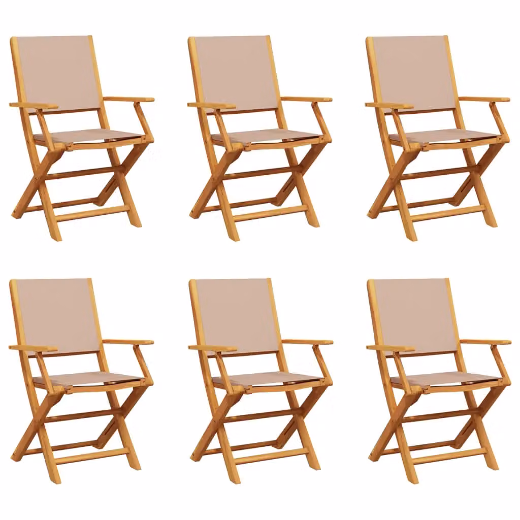 Berkfield Home Set of 6 Folding Garden Chairs in Taupe Fabric and Acacia Wood – 2