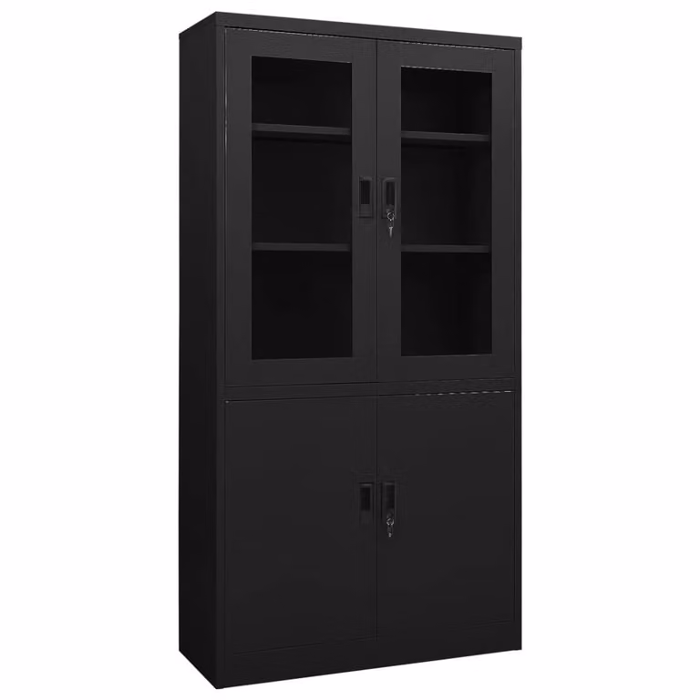 Berkfield Home Office Cabinet in Black with Glass Doors and Adjustable Shelves, W/D/H: 90 x 40 x 180 cm