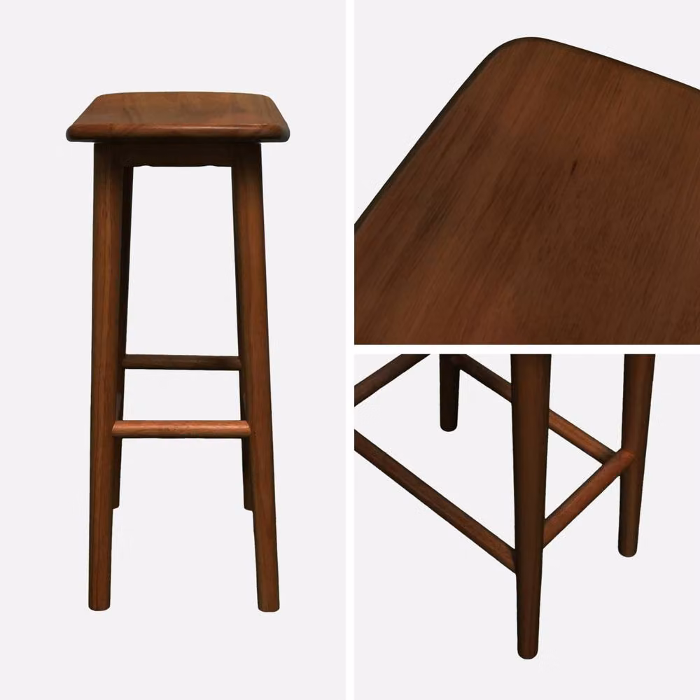 sweeek Set of 2 Vintage Rubberwood Bar Stools in Dark Brown, H 66 cm x W 31 cm x D 46 cm – 3