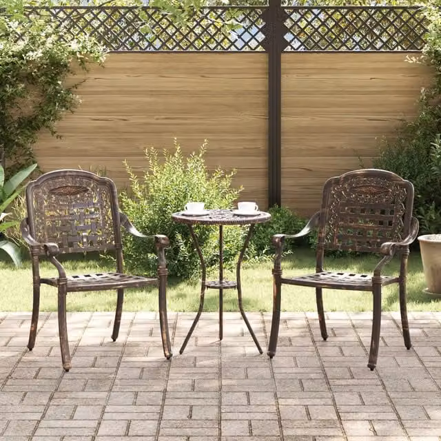 Berkfield Home Set of 2 Bronze Cast Aluminium Garden Chairs with Armrests