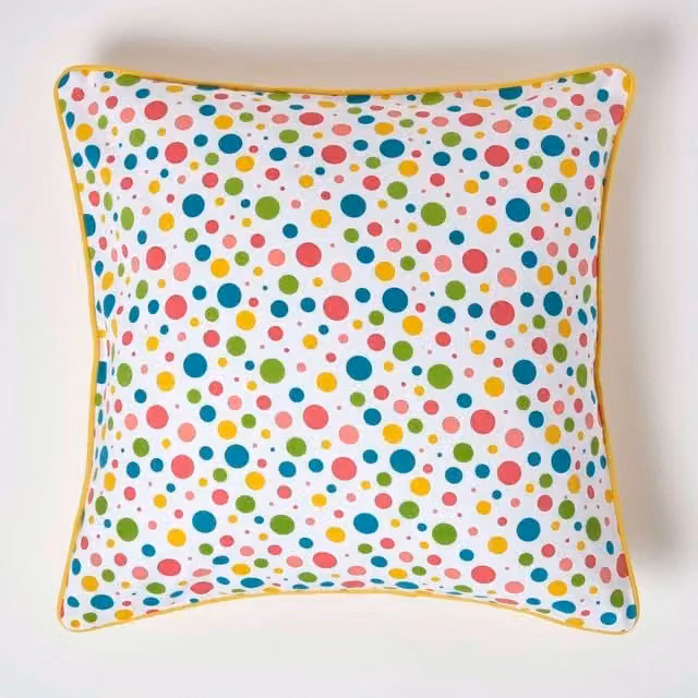 Homescapes Multicolour Dotted Cotton Square Cushion Cover, W: 45 cm x H: 45 cm