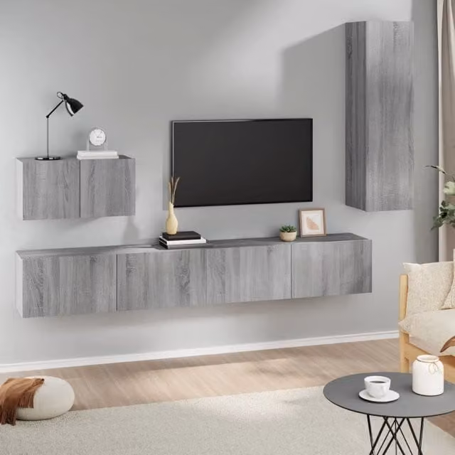 Berkfield Home 4 Piece Grey Sonoma TV Cabinet Set with Lowboard and Wall Mounted Units – 1