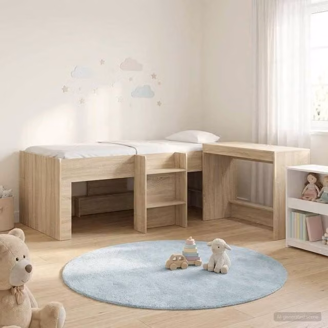 Berkfield Home Kids High Bed Frame with Desk and Stairs in Sonoma Oak Brown Engineered Wood