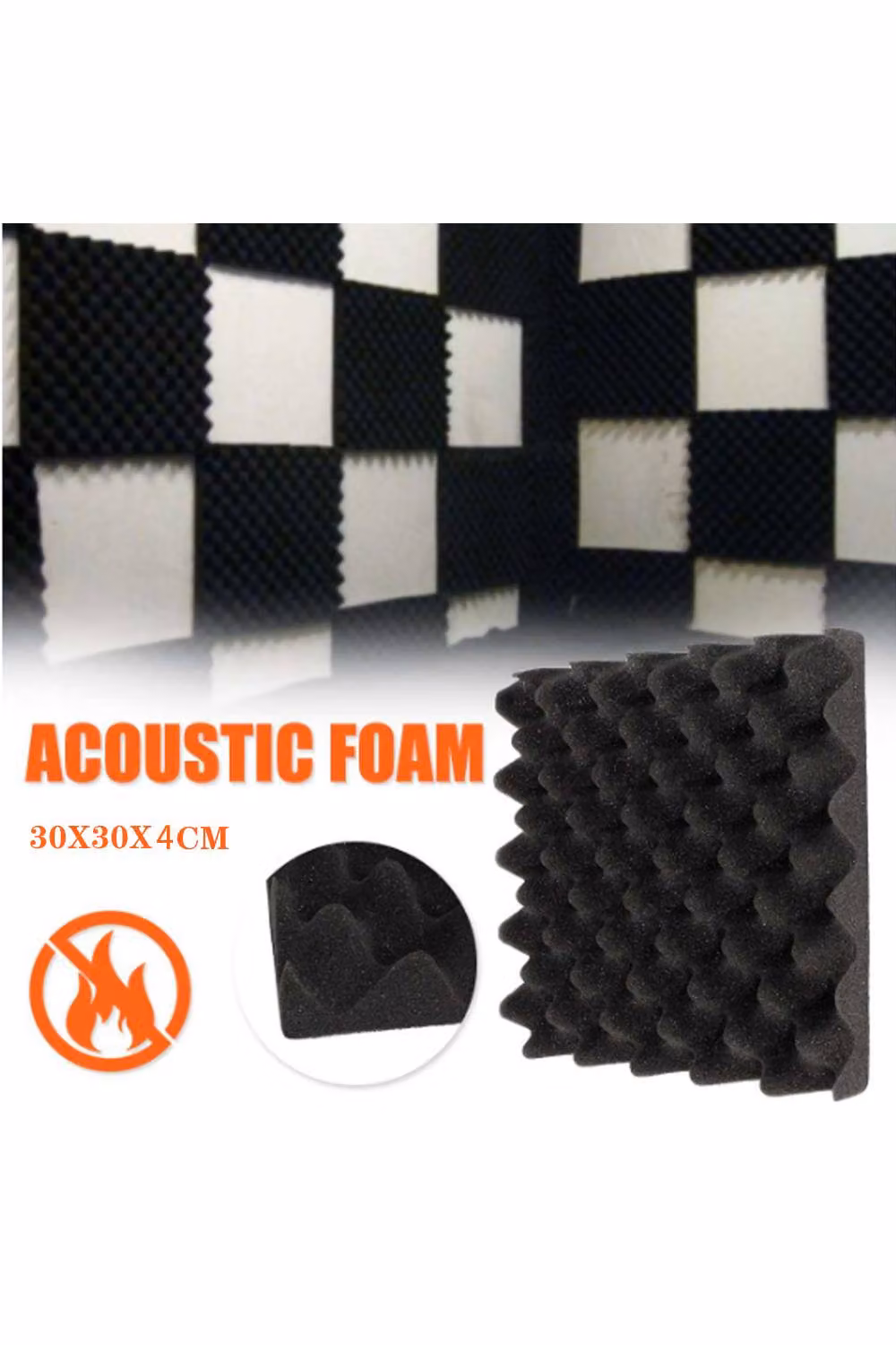 Living and Home 12-Piece Black Wave Shape Acoustic Foam Panels, High-Density Flame-Retardant Polyurethane, 30 x 30 cm – 3