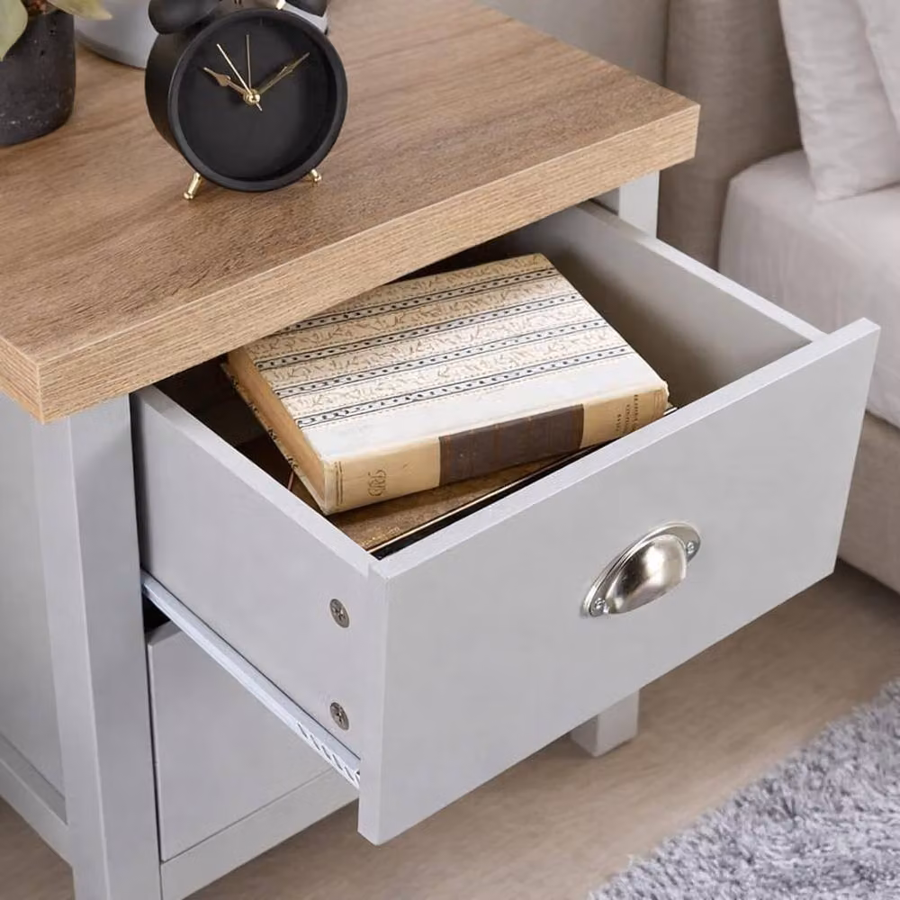 SPOT ON DEALZ Grey Bedside Cabinet with 2 Drawers and Wooden Top, W/D/H: 39 x 45 x 48 cm – 4
