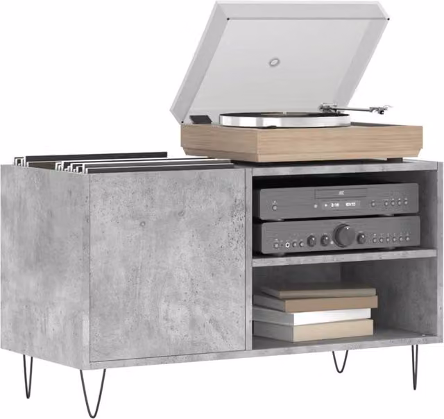 Berkfield Home Record Cabinet in Concrete Grey, W/D/H: 85 x 38 x 48 cm