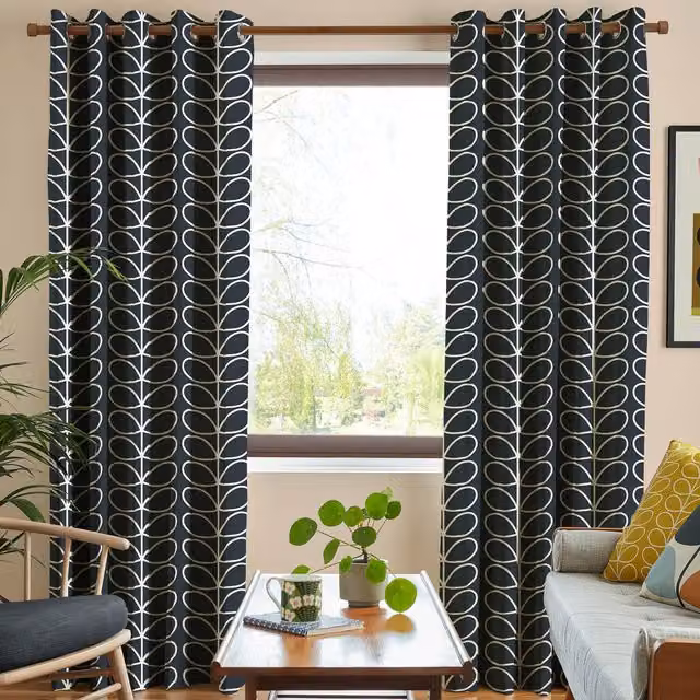 Orla Kiely Jumbo Linear Stem Made to Measure Blackout Eyelet Curtain in Liquorice Black
