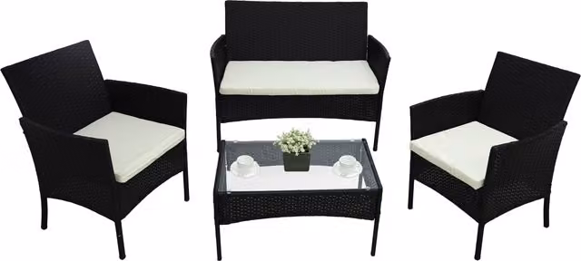 Alivio 4 Piece Black Rattan Patio Sofa Set with Coffee Table