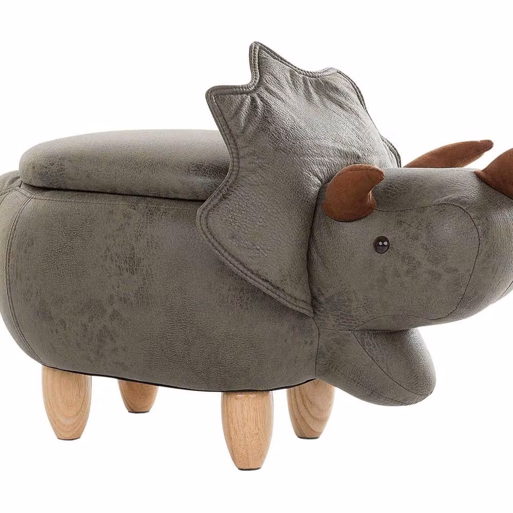 Wyld and Coco Triceratops Kids Storage Stool in Green Polyester and Rubberwood – 2