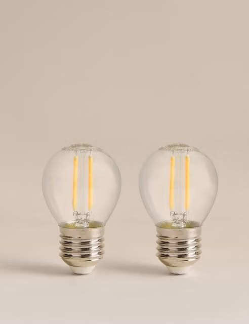 M&S 2 Pack 4W E27 Vintage Golf LED Light Bulbs, Transparent