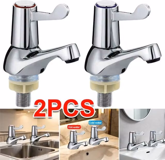 EONLION Silver Chrome Lever Basin Sink Pillar Tap for Disabled Access
