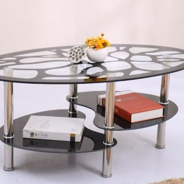 Modernique Merito Oval Coffee Table in Black with Glass and Metal Finish