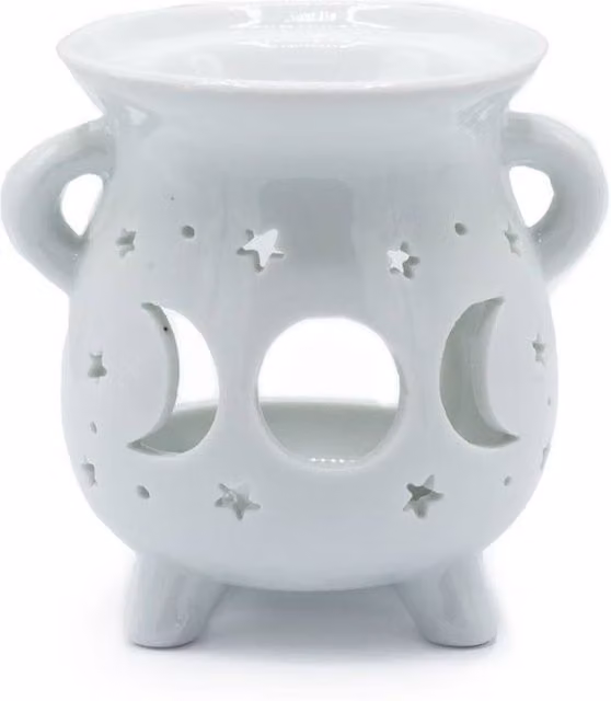 KDMD White Ceramic Moon Phase Cauldron Oil Burner and Tealight Lamp