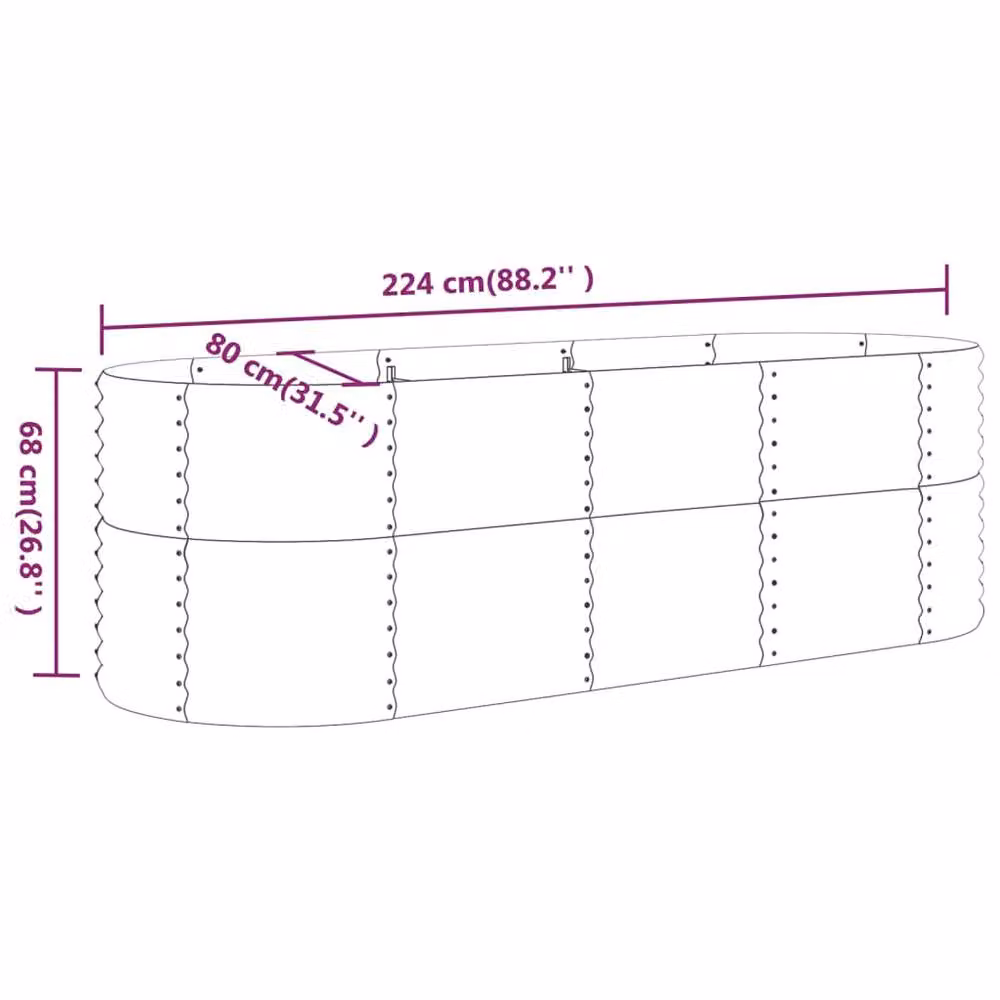 Berkfield Home Garden Powder-coated Steel Raised Bed, Brown, W/D/H: 224 x 80 x 68 cm – 4