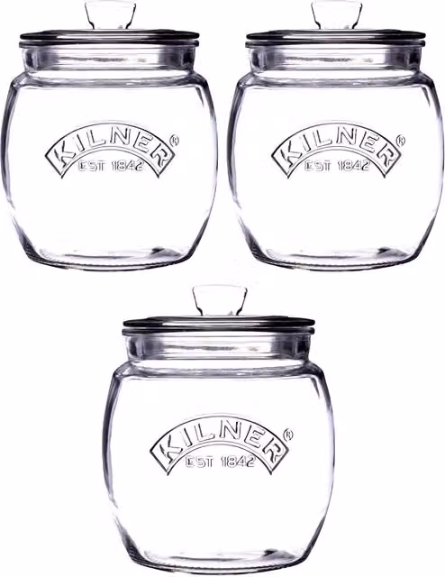 Kilner Set of 3 Airtight and Leakproof Glass Jars with Universal Push-Top Lids, 0.85 l, Transparent – 1