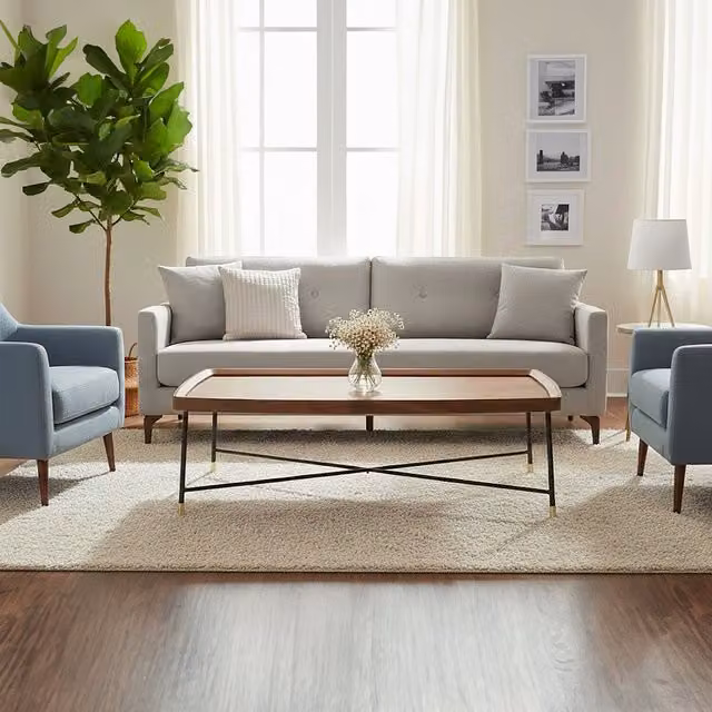 Orsina Rectangular Coffee Table with Walnut Veneer Top and Black Metal X-Frame Support – 1