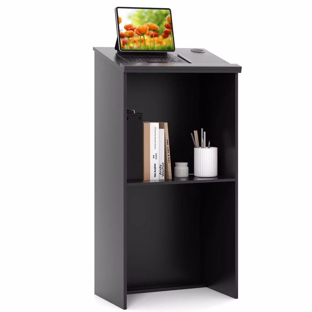 Havendro Wooden Podium Lectern Stand with Storage Shelf, Black, H 117.0 cm x W 58.0 cm – 3