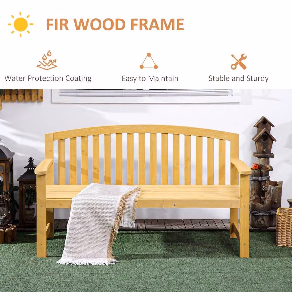 Hinsinc Natural Wooden 2 Person Garden Bench – 3