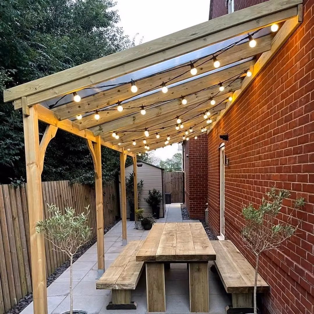 Rutland County Garden Furniture Wood and Polycarbonate Carport with 4 Posts, Light Green, W: 650 cm, D: 200 cm, H: 270 cm – 3