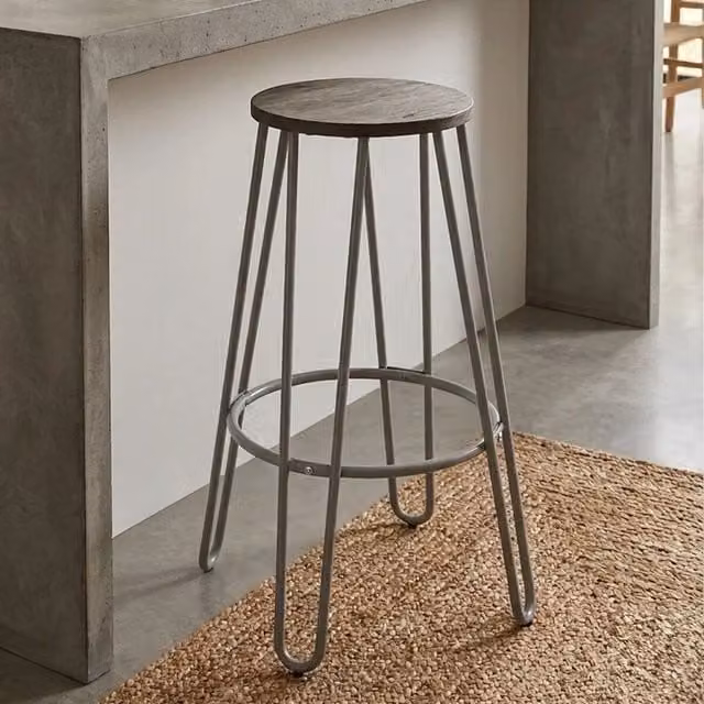 Orsina Modern Metal and Wood Bar Stool in Beige and Grey – 1