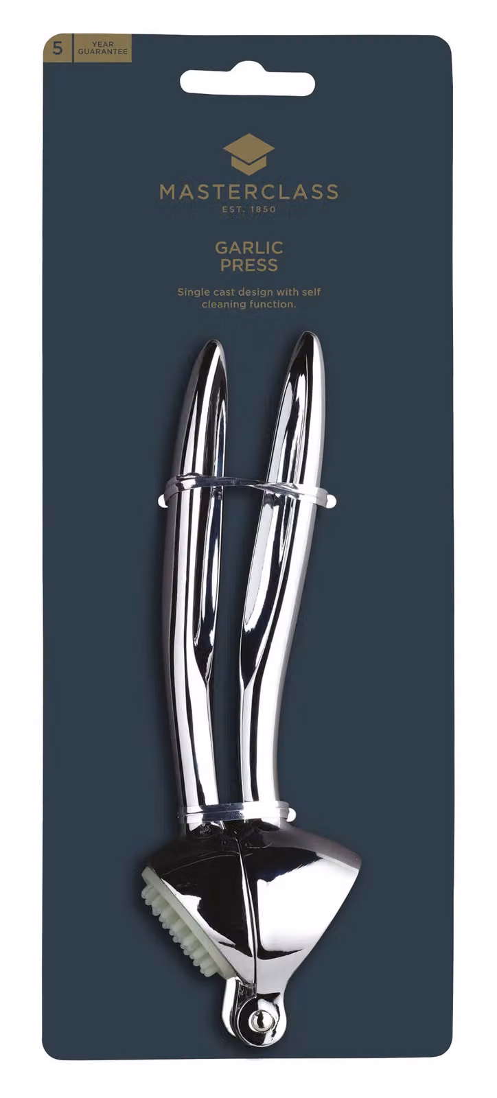 MasterClass Heavy Duty Stainless Steel Garlic Press with Ergonomic Grip, Silver – 3